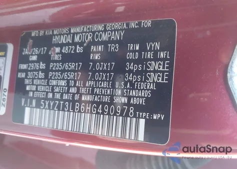 2017 Hyundai Santa Fe Sport 2.4L from USA, damaged, VIN 5XYZT3LB6HG490978